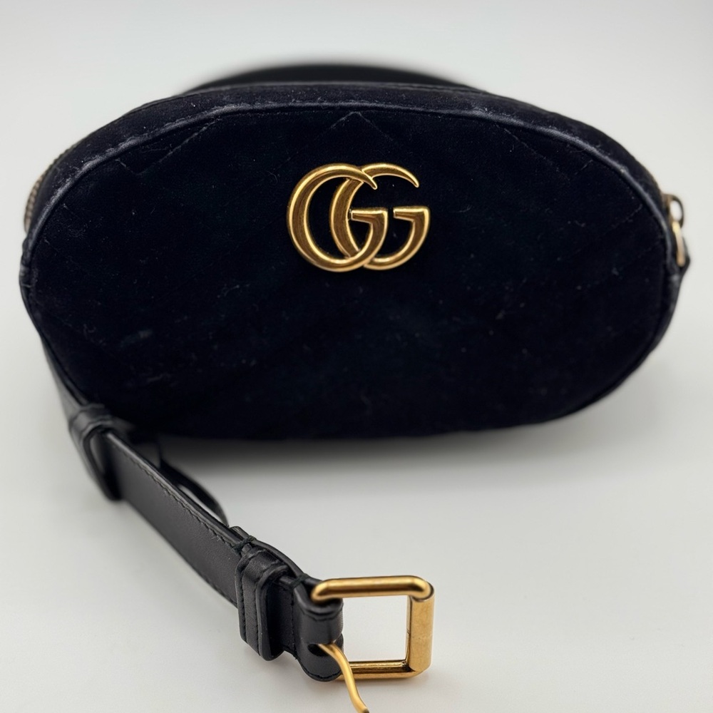 Gucci Black Velvet Crossbody Bag with Gold GG Logo
